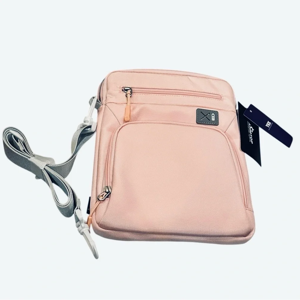 Compact Pink Messenger Bag for Men with Adjustable Gray Strap
